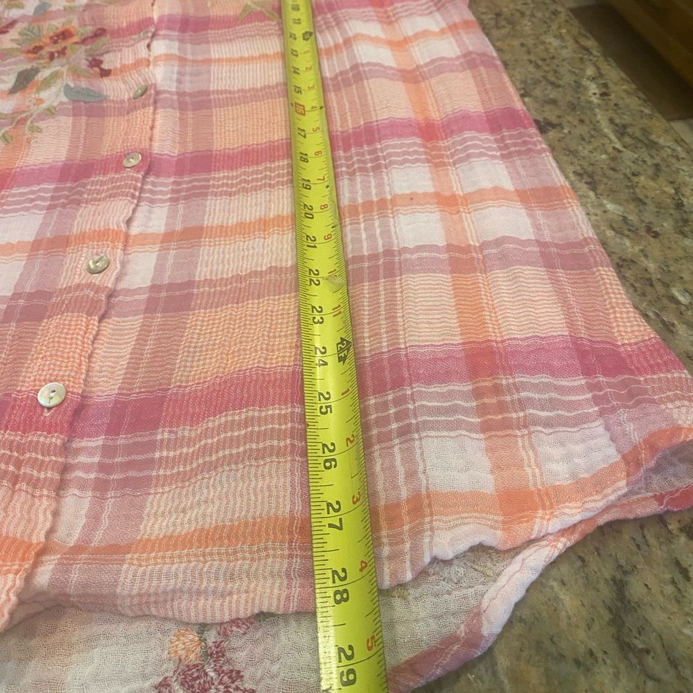 Johnny Was Pink and White Embellished Button Down Shirt - Picture 12 of 13
